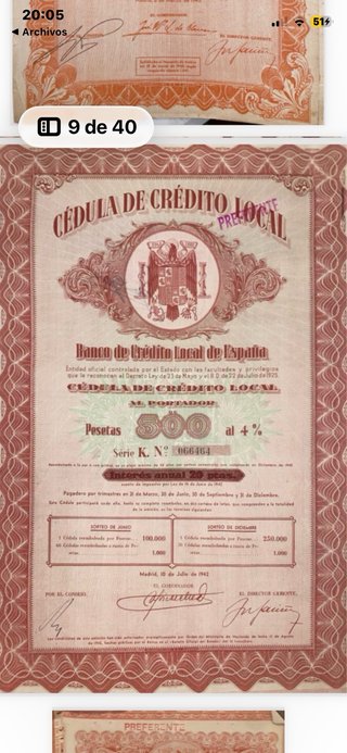Lote Cédulas Crédito Local 1939-1952