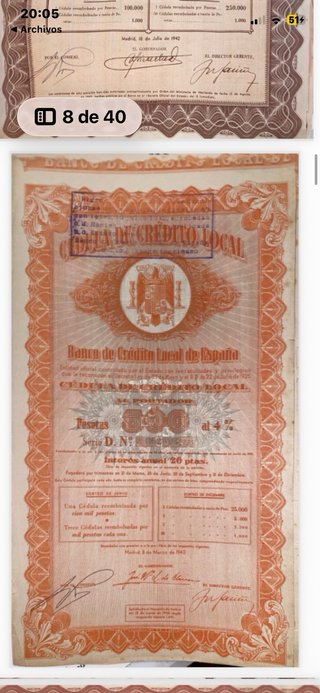 Lote Cédulas Crédito Local 1939-1952