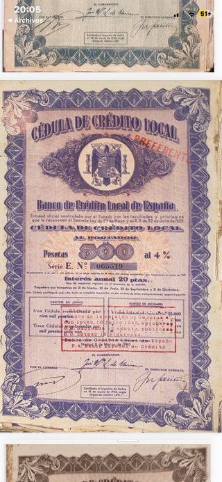 Lote Cédulas Crédito Local 1939-1952