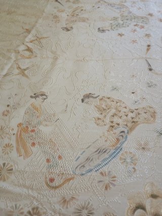 Colcha japonesa seda geishas aves cigüeñas