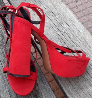 Sandalias Marypaz Terciopelo Rojo Talla 39