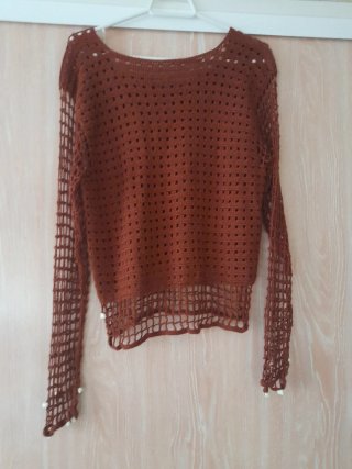Jersey manga larga crochet marrón