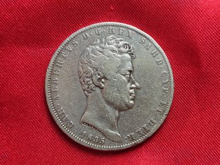 5 Lire Carlo Alberto 1835 Torino Rara