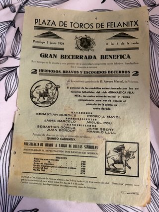 Cartel Plaza de Toros 1934