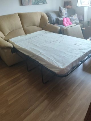 Sofá Cama Tela Beige y Gris