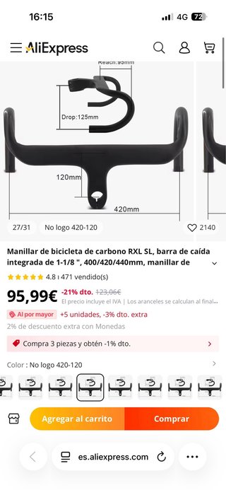 Manillar Integrado Carbono Cockpit