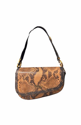 Borsa Guess effetto pitone marrone e oro