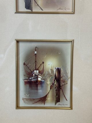 Pareja Cuadros Marinos Andres Oprinas Vintage