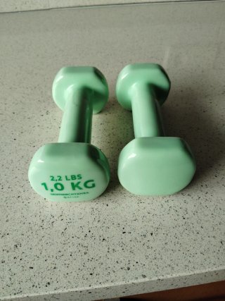 4 Pesas de vinilo marca Domyos de 1 y 2 kilos