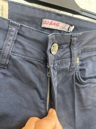 Pantaloni dritti blu vita bassa