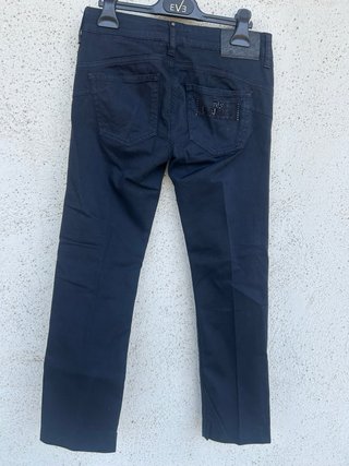 Pantaloni dritti blu vita bassa
