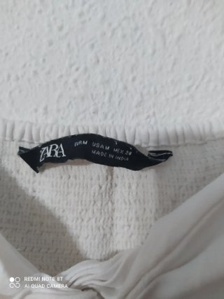 Top Zara Blanco Manga Abullonada