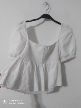 Top Zara Blanco Manga Abullonada