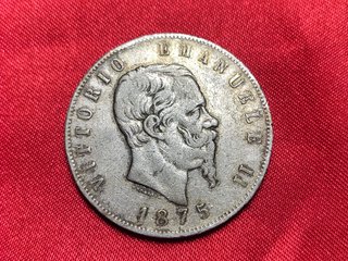 5 Lire Vittorio Emanuele II 1875 R Roma Silver