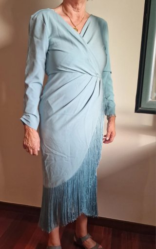 Vestido fiesta azul talla XL con flecos