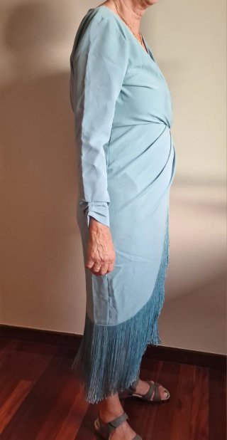 Vestido fiesta azul talla XL con flecos
