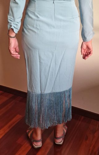 Vestido fiesta azul talla XL con flecos