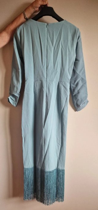 Vestido fiesta azul talla XL con flecos