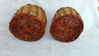 Coppia Cesti Vimini Bicolore Fatti a Mano