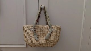 Borsa in paglia beige e multicolor