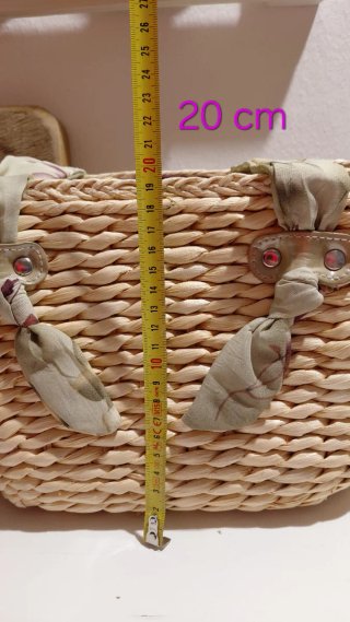 Borsa in paglia beige e multicolor