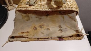 Borsa in paglia beige e multicolor