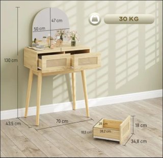 Tocador moderno espejo frontal ratán madera