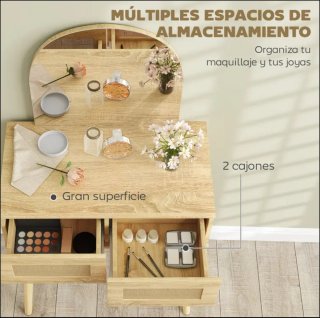 Tocador moderno espejo frontal ratán madera
