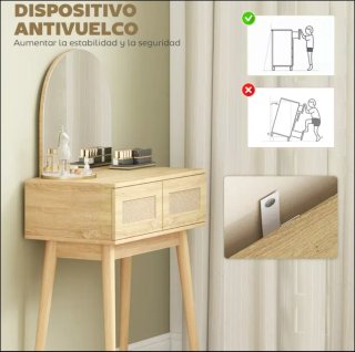 Tocador moderno espejo frontal ratán madera