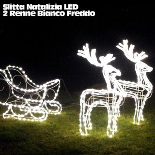 Slitta Natalizia LED con 2 Renne Luminose Bianco Freddo x