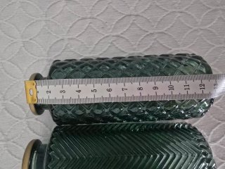 Juego de 3 jarrones de cristal verde y dorado