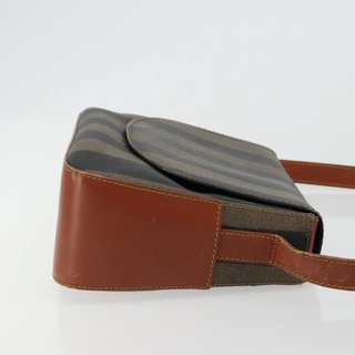 FENDI Pecan Canvas Shoulder Bag PVC Black Brown