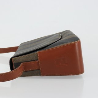 FENDI Pecan Canvas Shoulder Bag PVC Black Brown