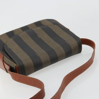 FENDI Pecan Canvas Shoulder Bag PVC Black Brown