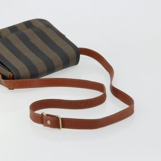 FENDI Pecan Canvas Shoulder Bag PVC Black Brown