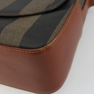 FENDI Pecan Canvas Shoulder Bag PVC Black Brown