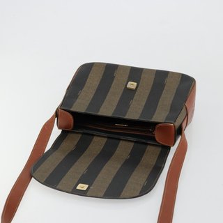 FENDI Pecan Canvas Shoulder Bag PVC Black Brown