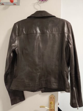 Cazadora Biker Piel Marrón Mango Talla S