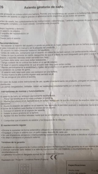 Silla para poner sobre bañera. Nueva. Sin uso.