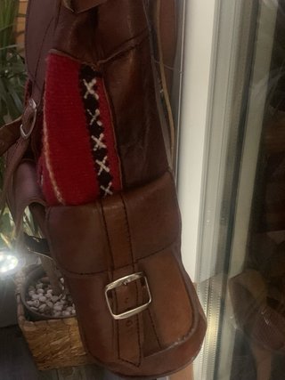 Mochila Cuero marroquí  y Kilim Marrón/Rojo