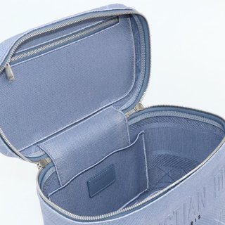 Christian Dior Vanity Hand Bag Canvas Blue Silver