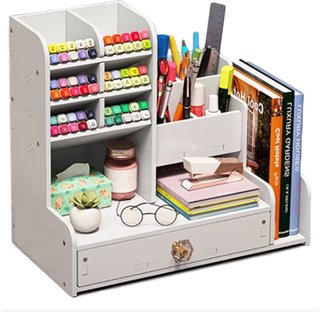 Organizador de escritorio blanco y dorado