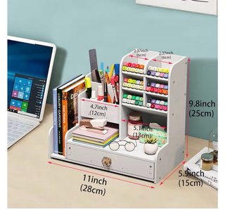Organizador de escritorio blanco y dorado