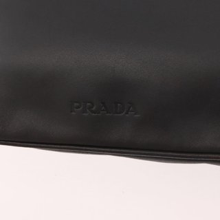 PRADA Shoulder Bag Leather Gray Silver Auth