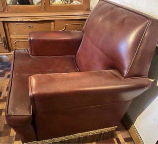 Sillón vintage piel marrón con cojín