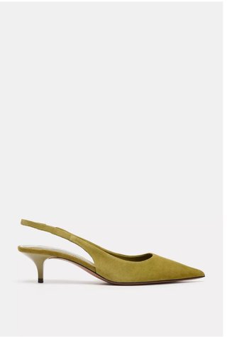 Zapatos destalonados de ante verdes lima. Talla 40