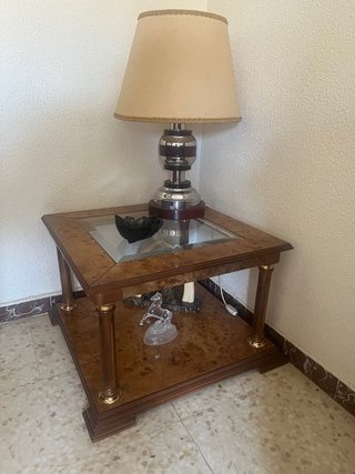 Mesa auxiliar madera y cristal