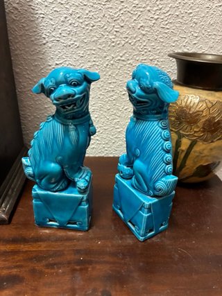 Pareja Leones Fu Azules de porcelana