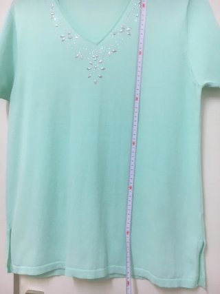 Jersey manga corta, verde menta cuello pico T/46