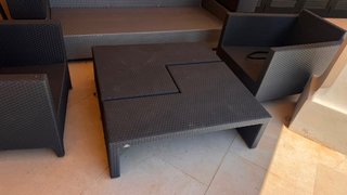 Salón de terraza ratán y tela